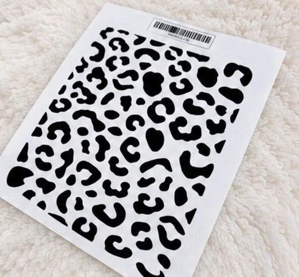 Black Leopard Print Vinyl Decal Sticker White Backing 9.5 x 7.5